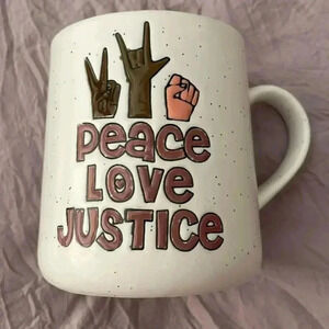 It’s A Good Day “Peace, Love, Justice” Mug…. NWOT 16oz